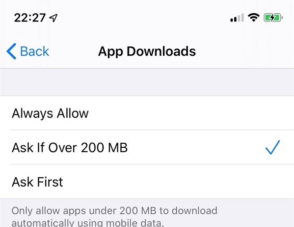 iOS可以关闭超过200mb的下载提醒